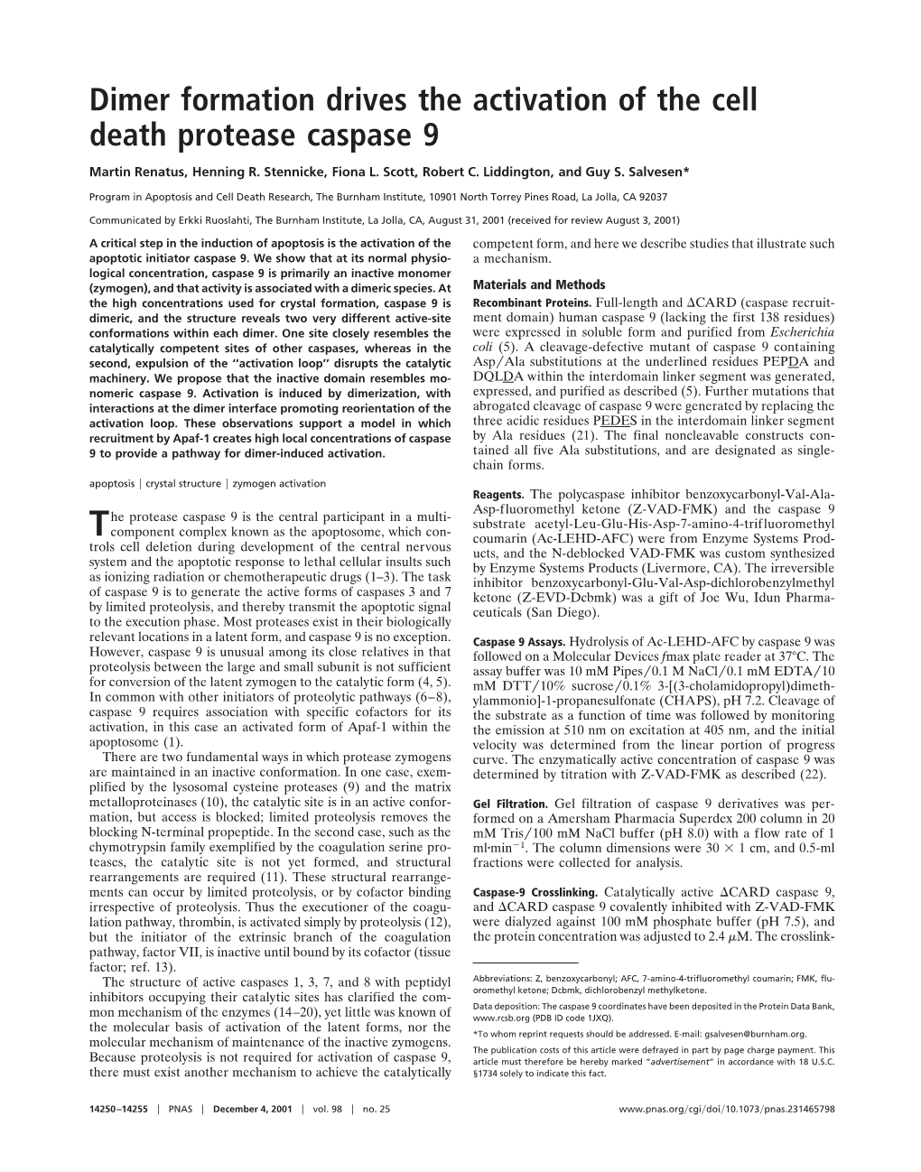 Dimer Formation Drives the Activation of the Cell Death Protease Caspase 9