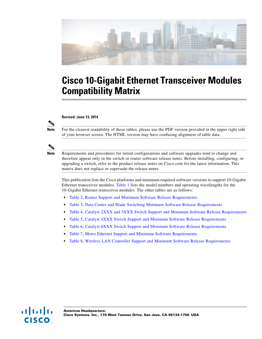 10-Gigabit Ethernet Transceiver Modules Compatibility Matrix