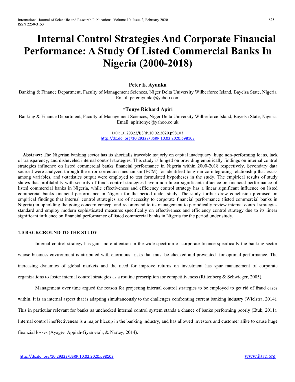 A Study of Listed Commercial Banks in Nigeria (2000-2018)