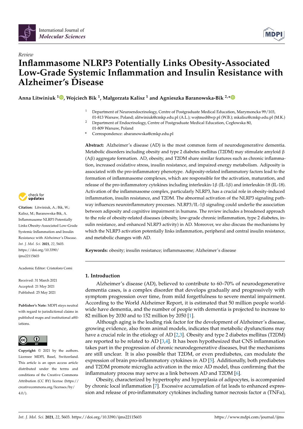 Inflammasome NLRP3 Potentially Links Obesity-Associated