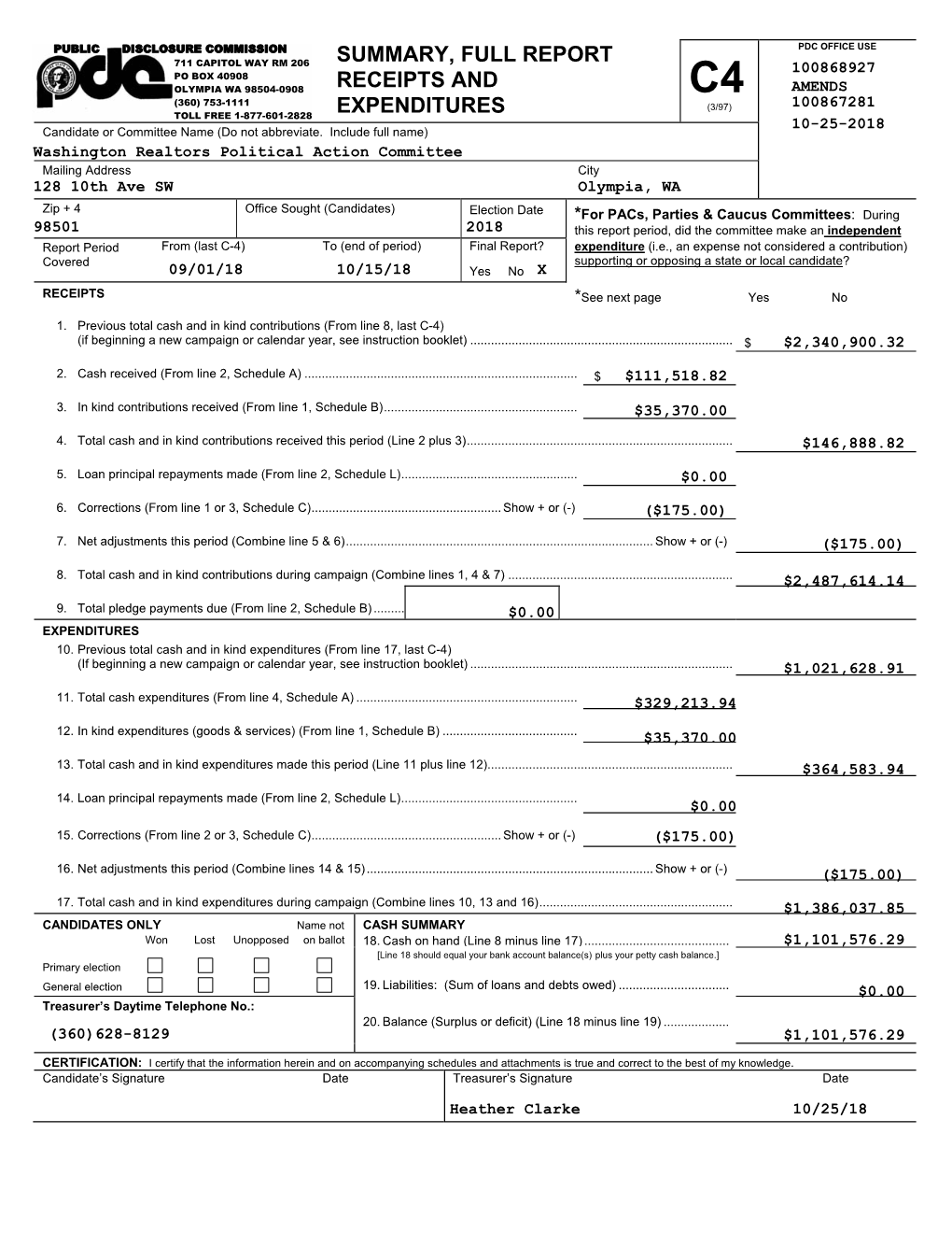 Summary, Full Report Receipts and Expenditures