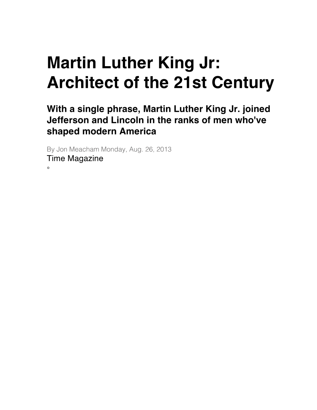 Martin Luther King Jr: Architect of the 21St Century