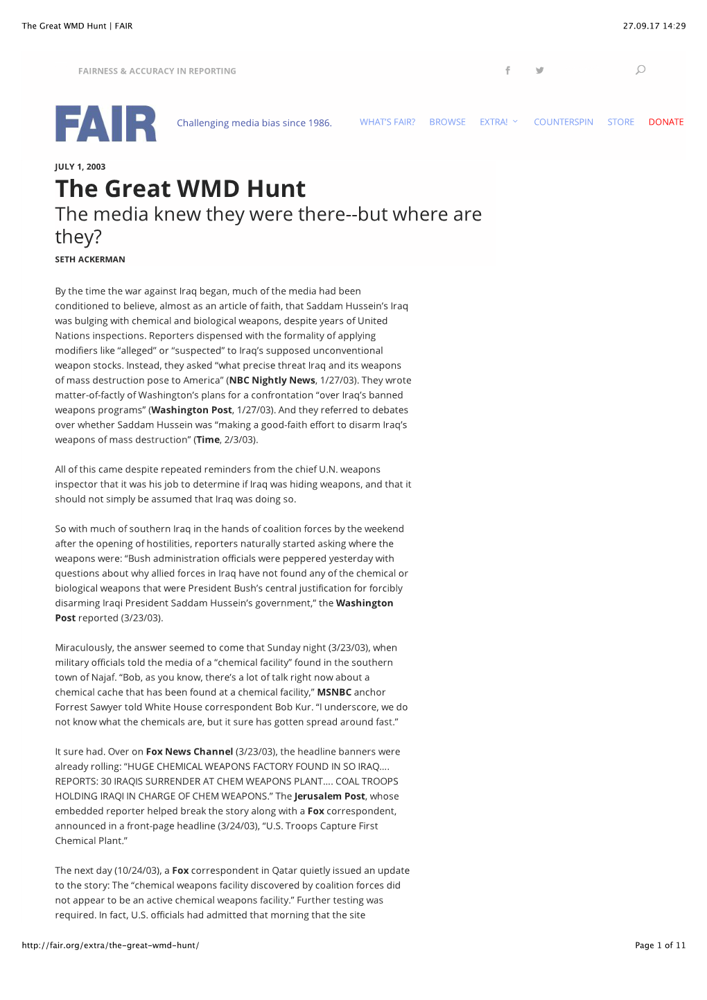 The Great WMD Hunt | FAIR 27.09.17 14:29