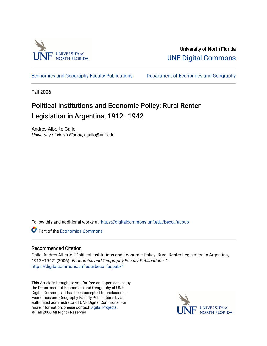 Political Institutions and Economic Policy: Rural Renter Legislation in Argentina, 1912–1942