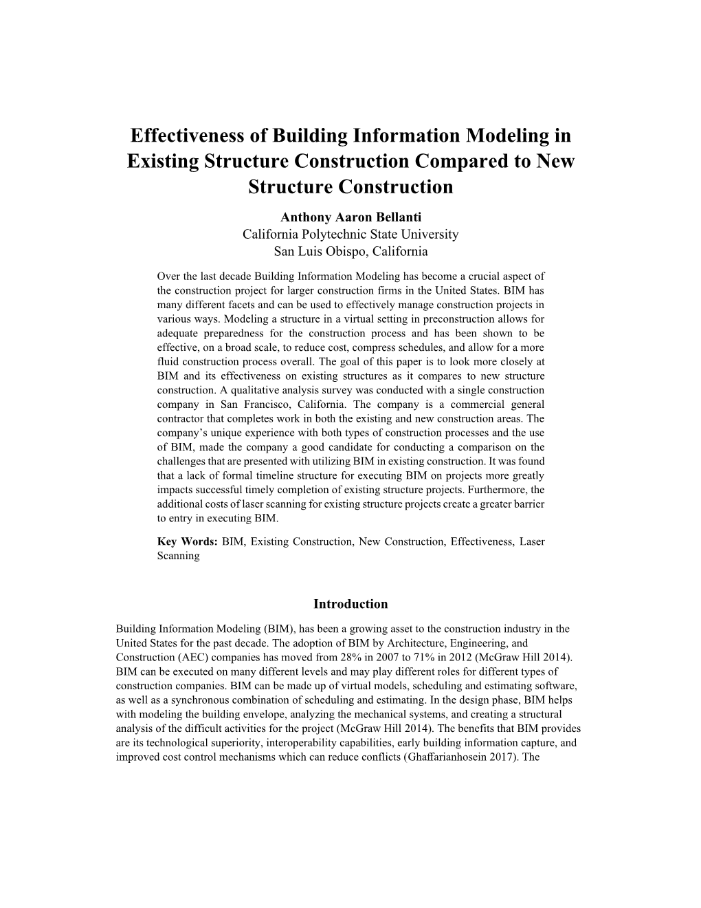 Effectiveness of Building Information Modeling in Existing Structure