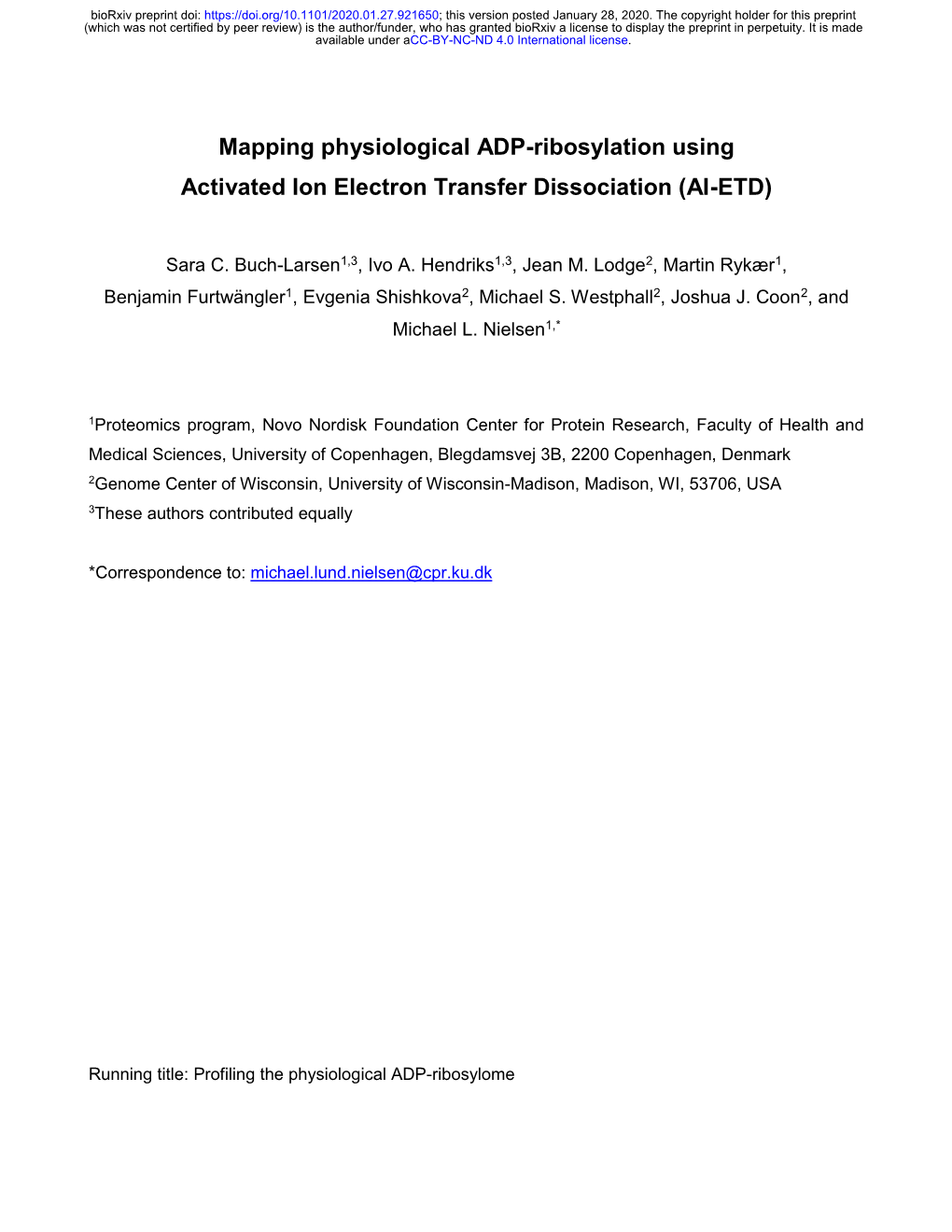 Mapping Physiological ADP-Ribosylation Using Activated Ion Electron Transfer Dissociation (AI-ETD)