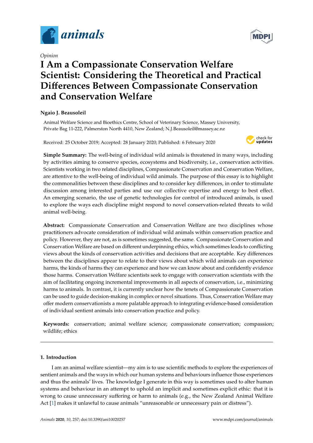 I Am a Compassionate Conservation Welfare Scientist: Considering the Theoretical and Practical Diﬀerences Between Compassionate Conservation and Conservation Welfare