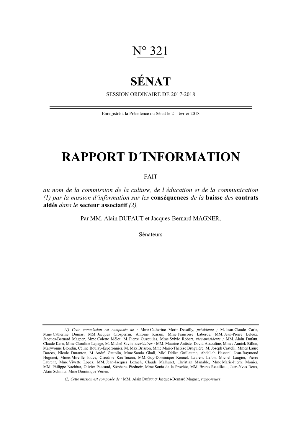 Rapport D'information Sur Les Conséquences De La Baisse Des