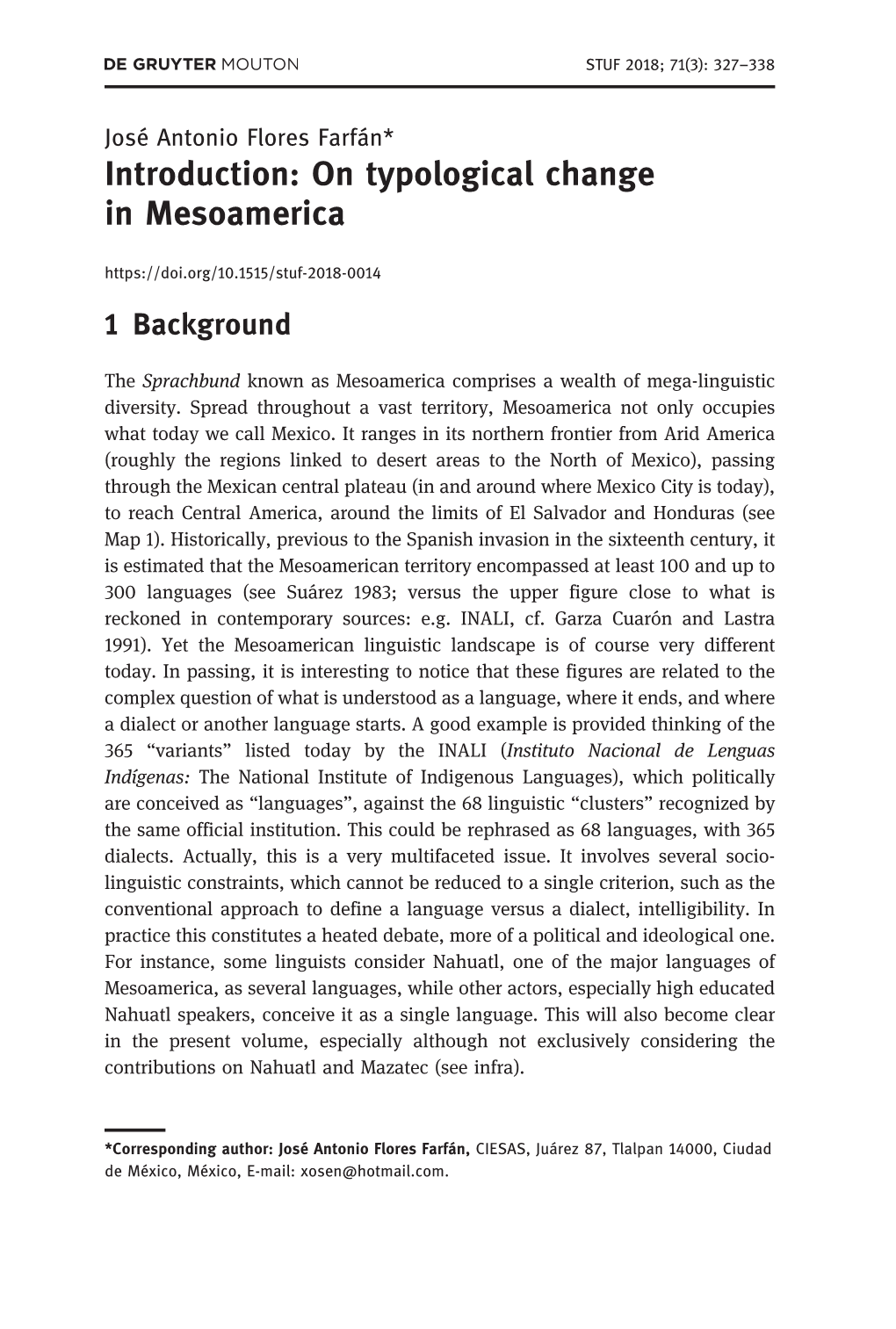 Introduction: on Typological Change in Mesoamerica 1 Background