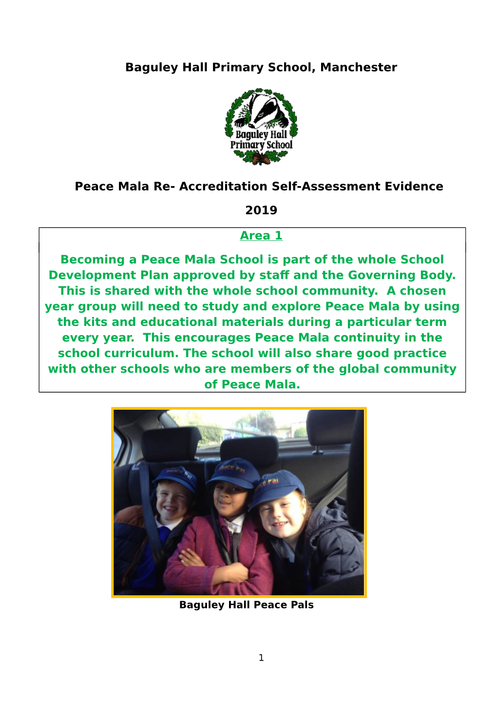 Baguley Hall Primary School, Manchester Peace Mala Re