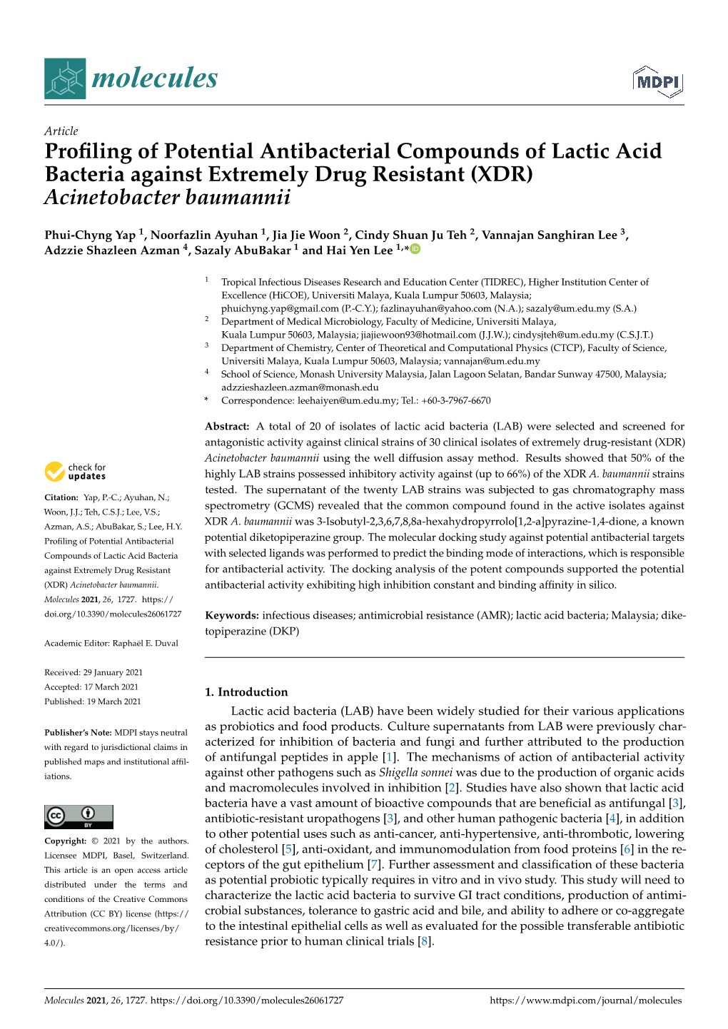 Profiling of Potential Antibacterial Compounds of Lactic Acid Bacteria