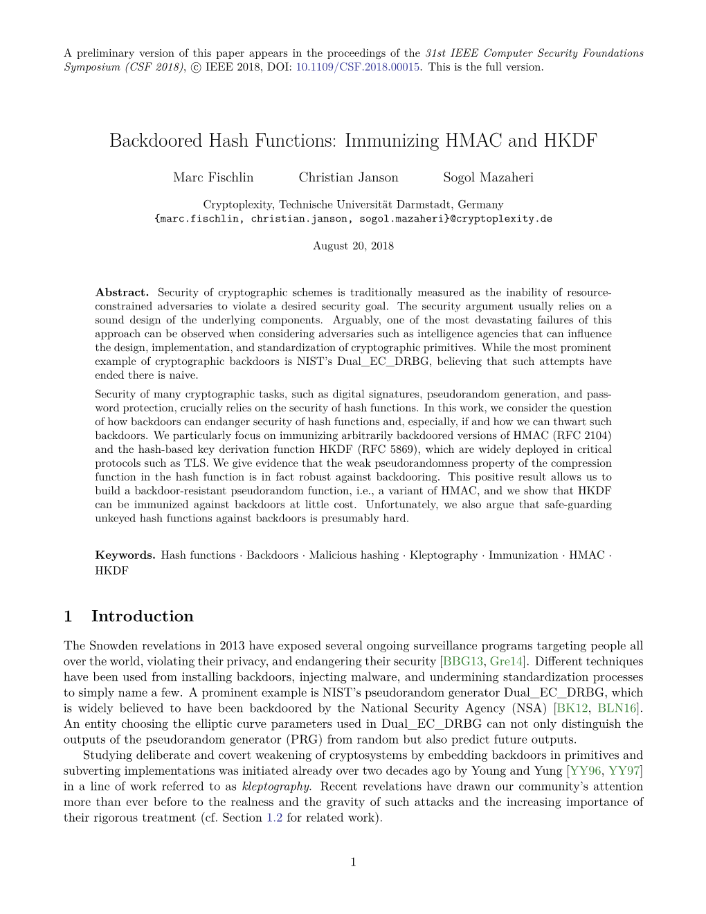 Backdoored Hash Functions: Immunizing HMAC and HKDF