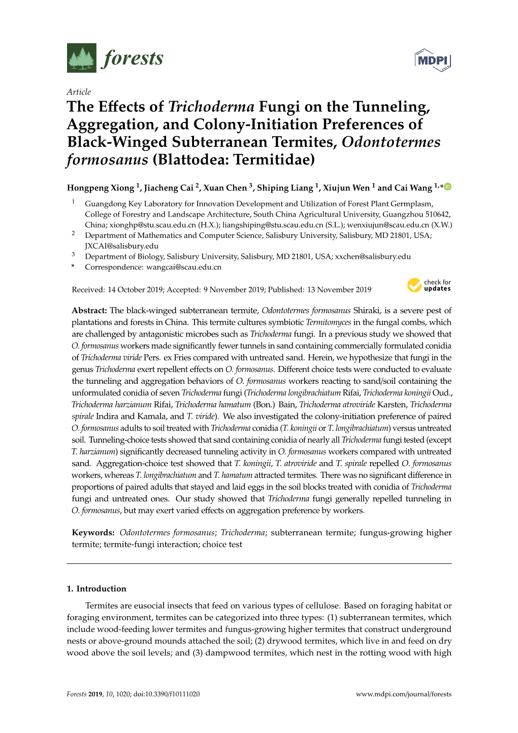 The Effects of Trichoderma Fungi on the Tunneling, Aggregation, And