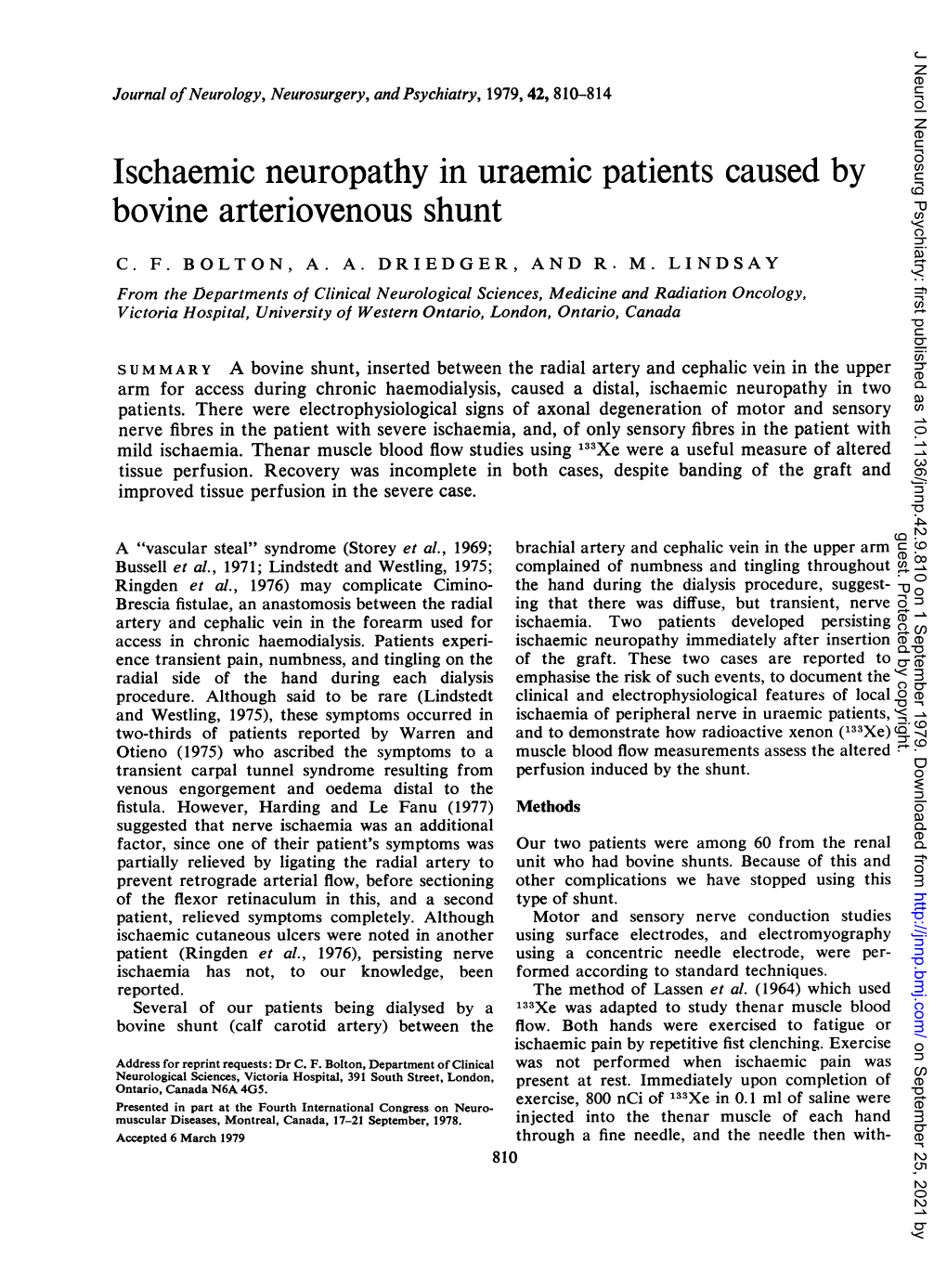 Ischaemic Neuropathy in Uraemic Patients Caused by Bovine Arteriovenous Shunt