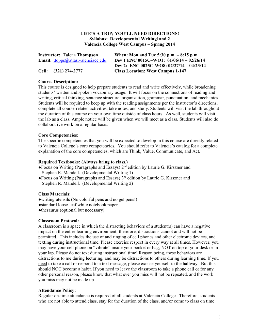 Syllabus: ENC0010W02 College Prep English I