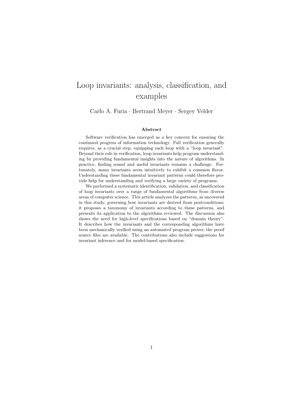 Loop Invariants: Analysis, Classiﬁcation, and Examples