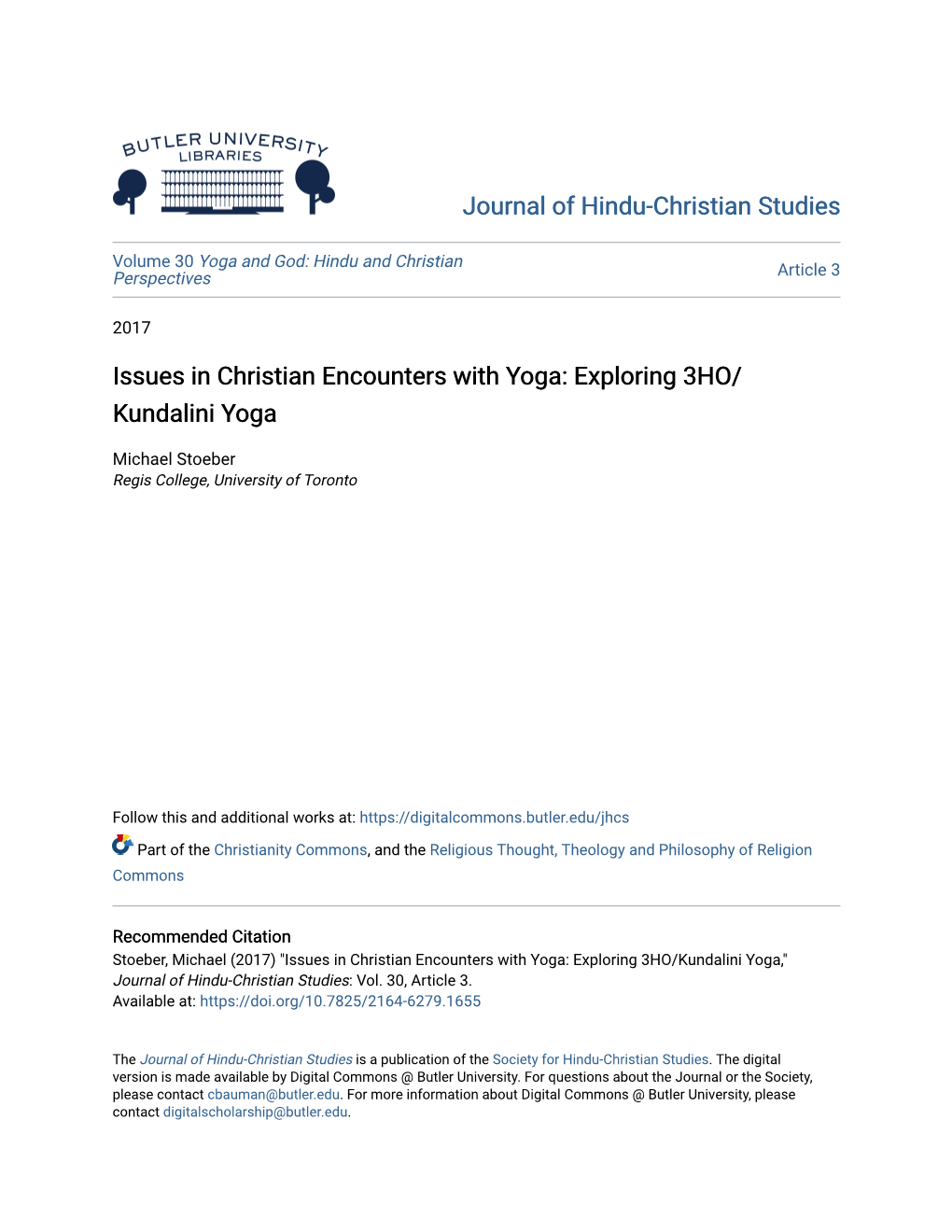 Exploring 3HO/Kundalini Yoga," Journal of Hindu-Christian Studies: Vol