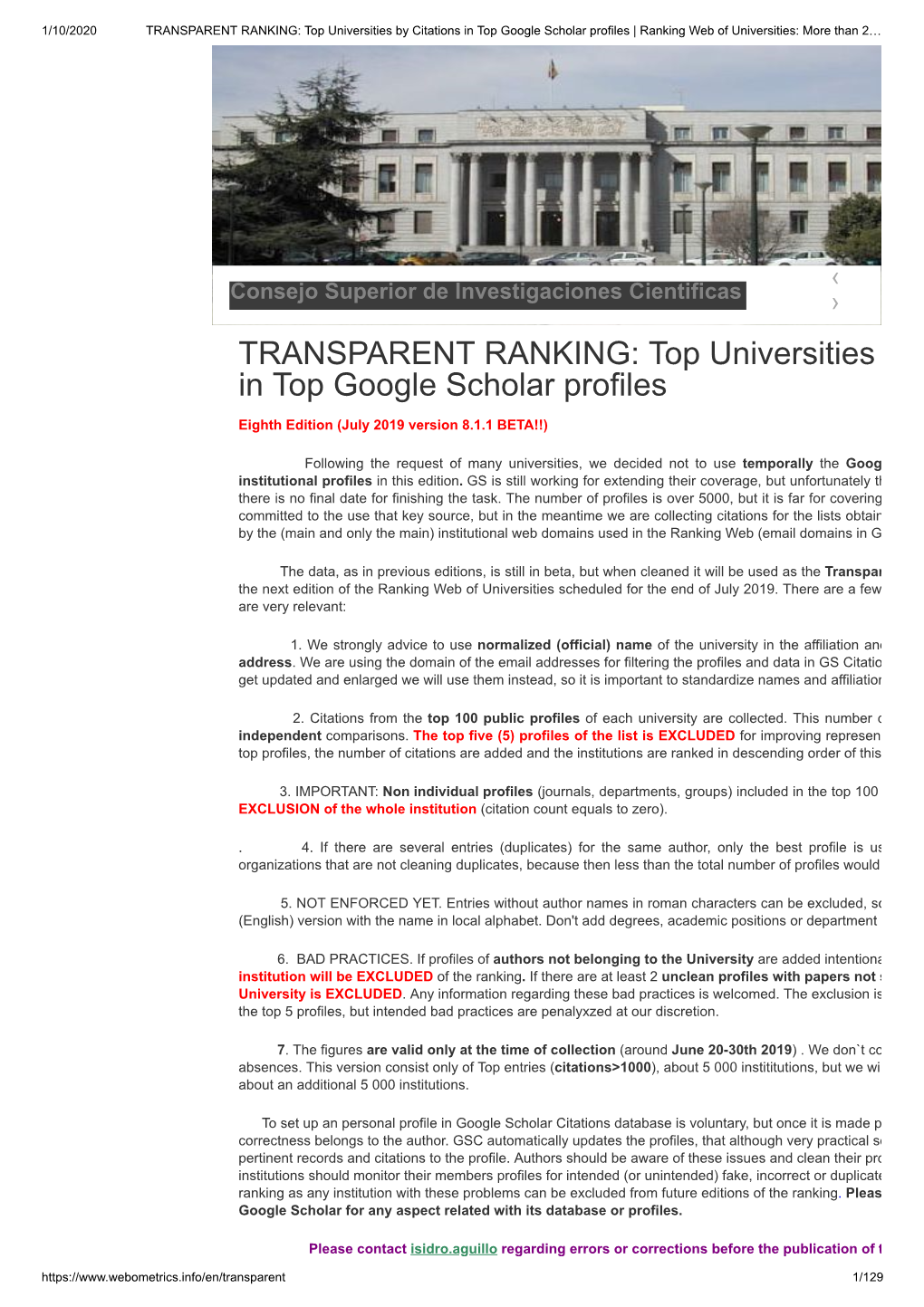 TRANSPARENT RANKING: Top Universities in Top Google Scholar Profiles