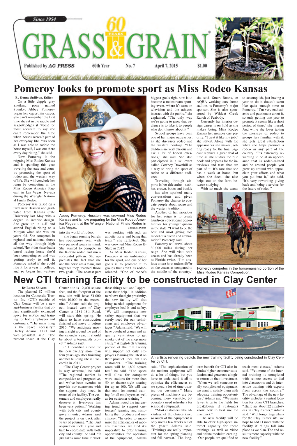 Pomeroy Looks to Promote Sport As Miss Rodeo Kansas by Donna Sullivan, Editor Biggest Goals Right Now Is to She Said