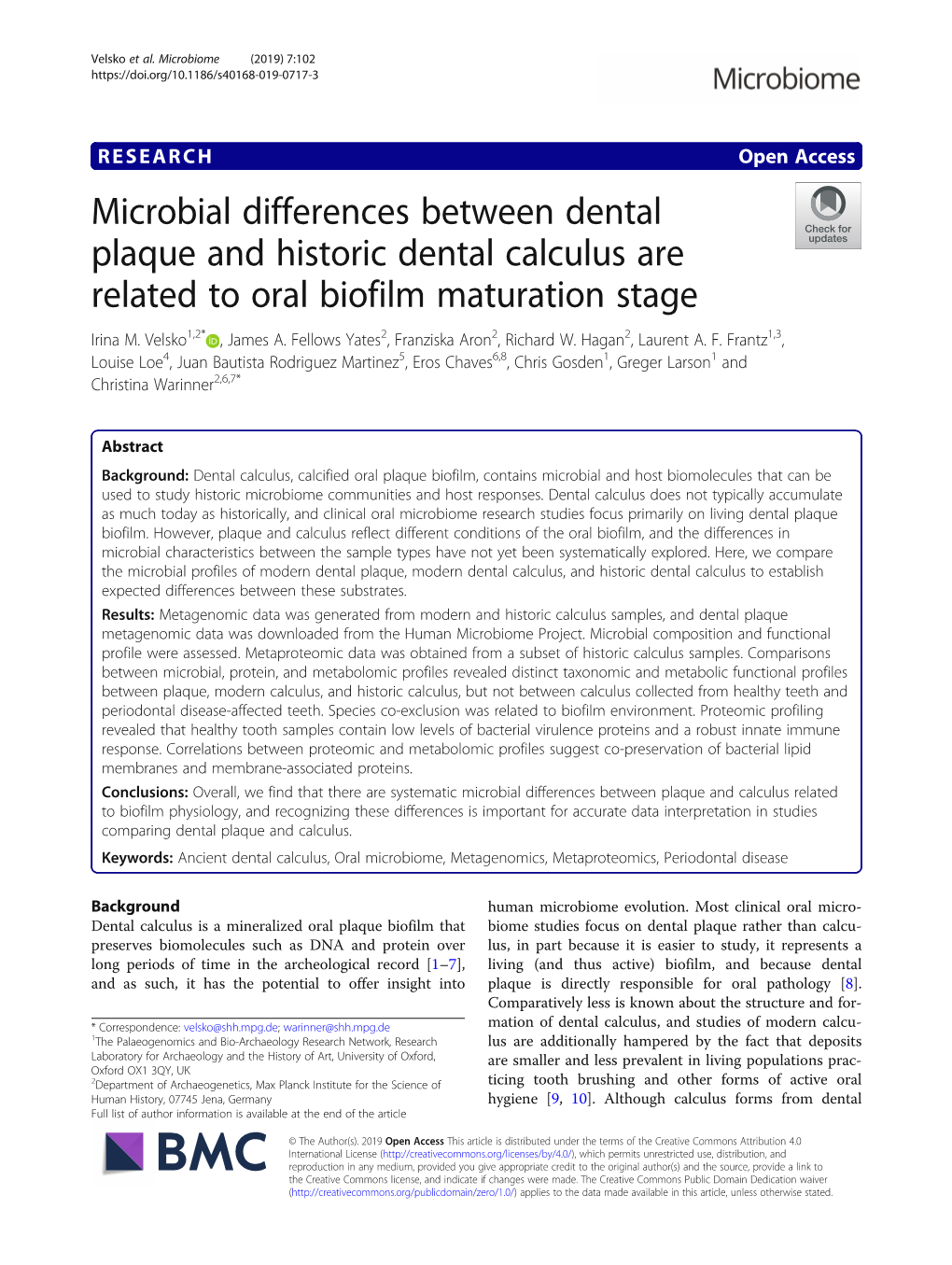 Microbial Differences Between Dental Plaque and Historic Dental Calculus Are Related to Oral Biofilm Maturation Stage Irina M