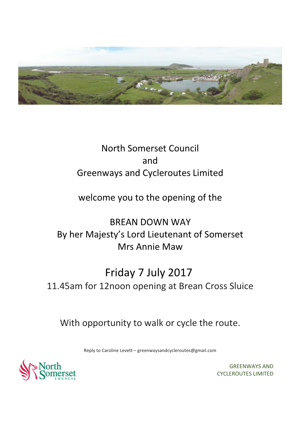 Friday 7 July 2017 11.45Am for 12Noon Opening at Brean Cross Sluice