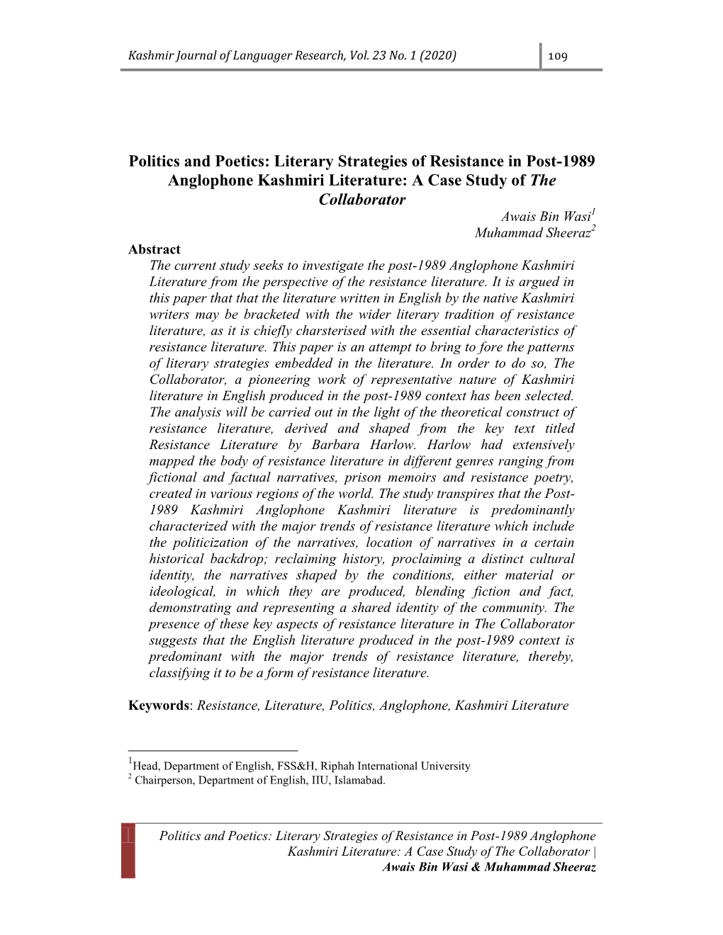 Kashmir Journal of Languager Research, Vol. 23 No. 1 (2020) 109