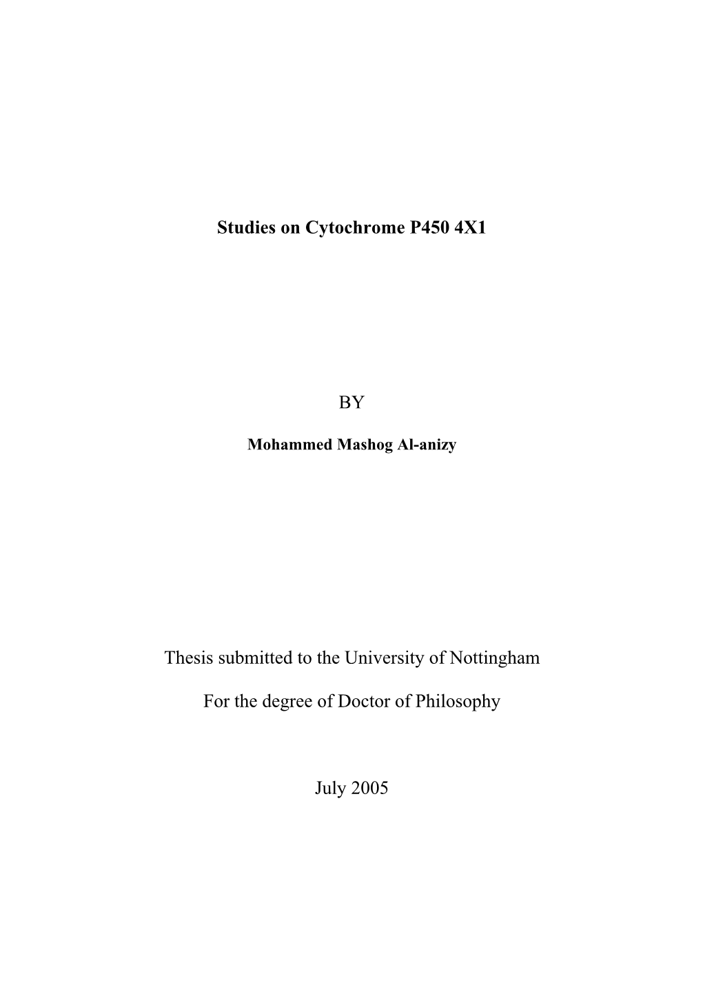 Studies on Cytochrome P450 4X1