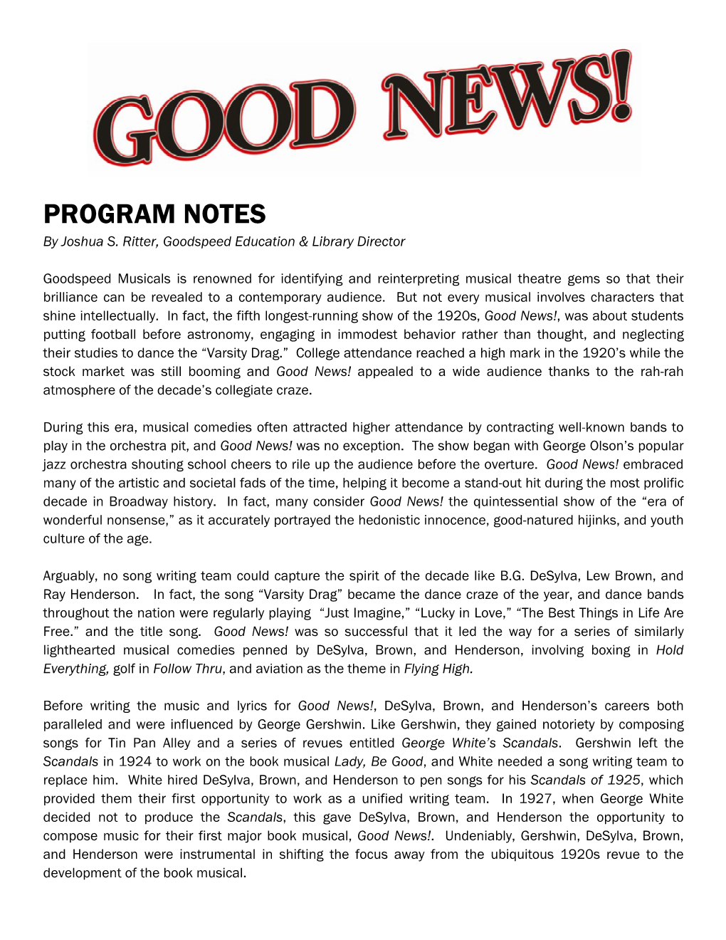 PROGRAM NOTES by Joshua S