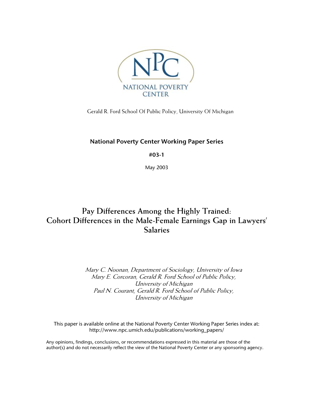 Cohort Differences in the Male-Female Earnings Gap in Lawyers’ Salaries