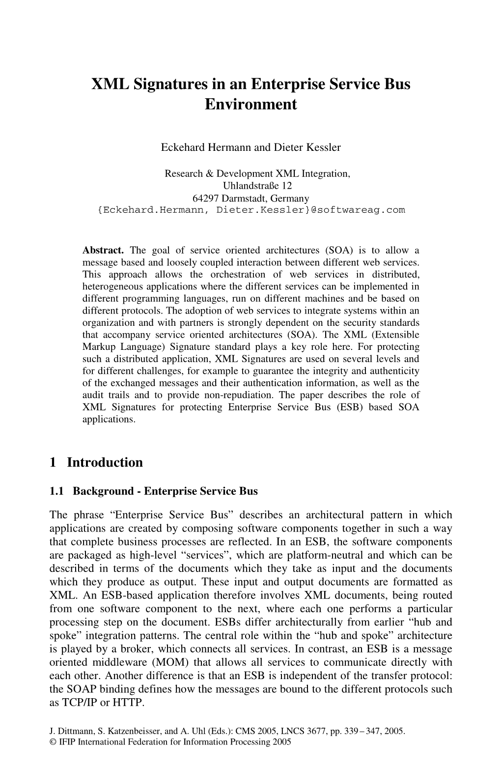 XML Signatures in an Enterprise Service Bus Environment