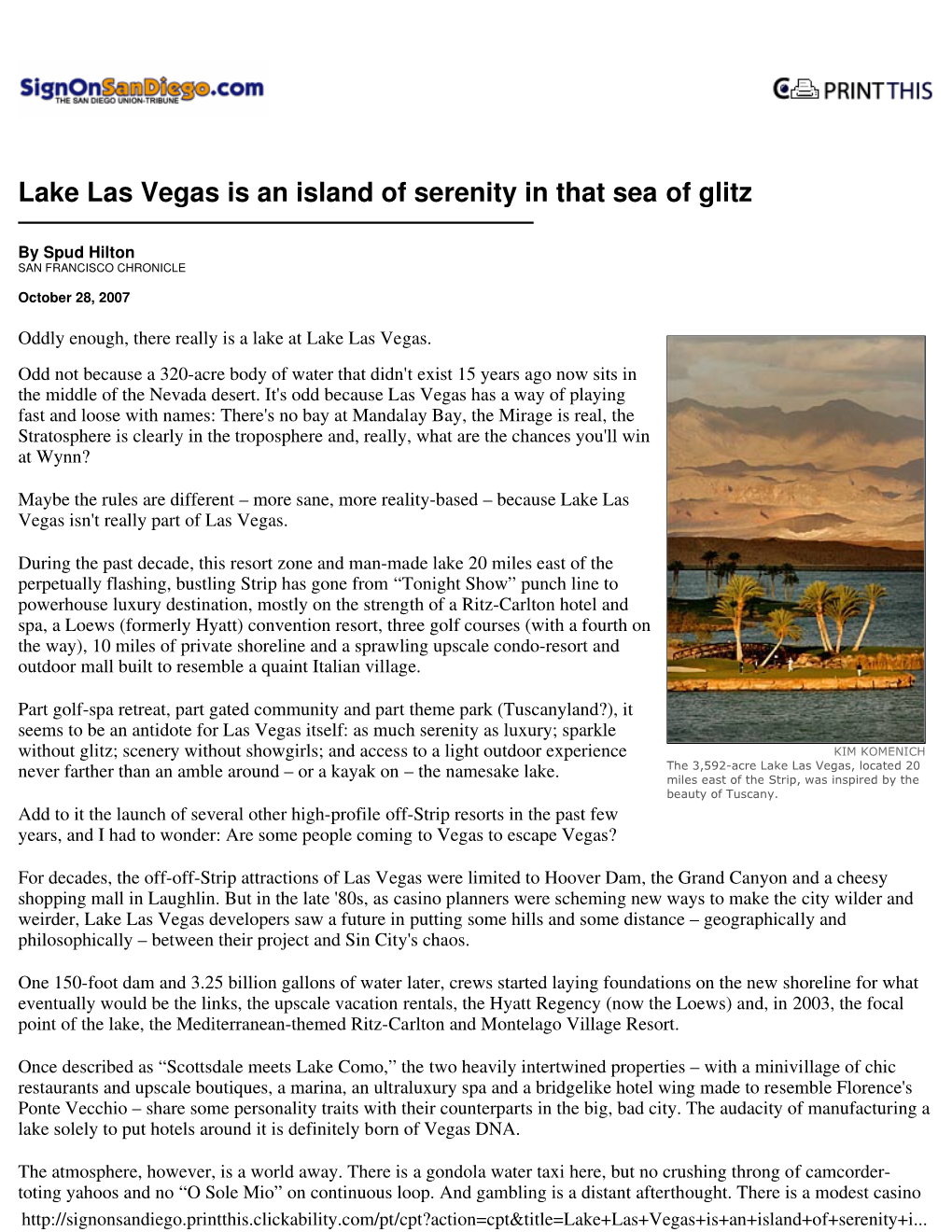 Lake Las Vegas Is an Island of Serenity in That Sea of Glitz
