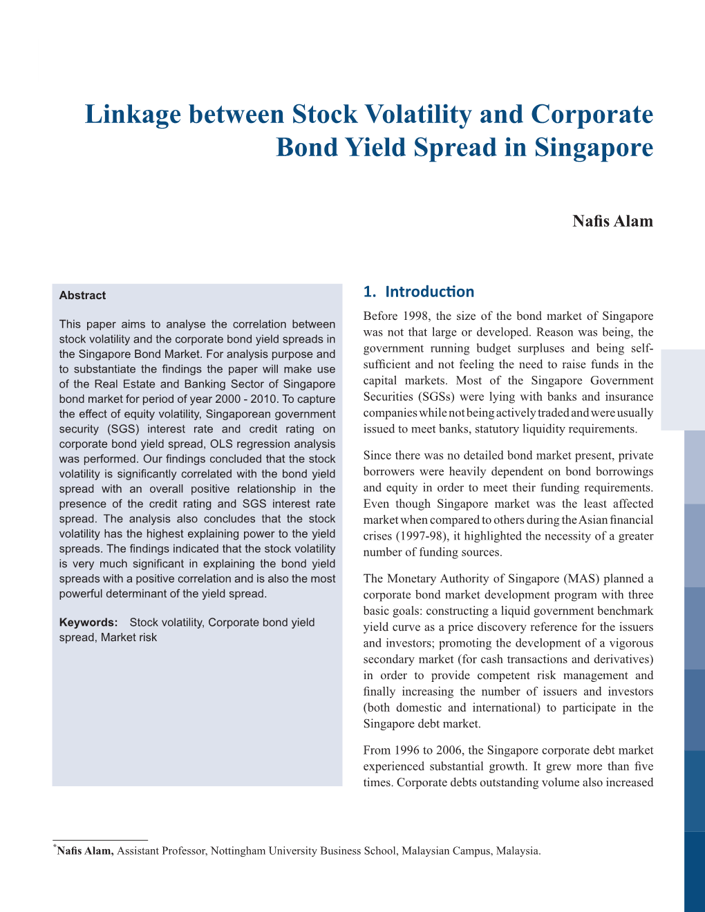 Linkage Between Stock Volatility and Corporate Bond Yield Spread in Singapore 1