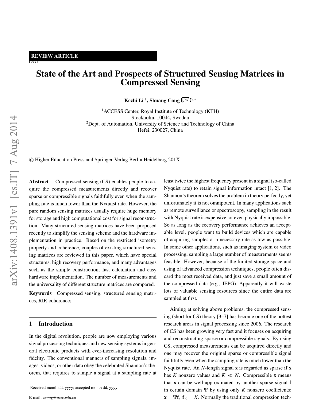 Arxiv:1408.1391V1 [Cs.IT] 7 Aug 2014 the Universality of Diﬀerent Structure Matrices Are Compared