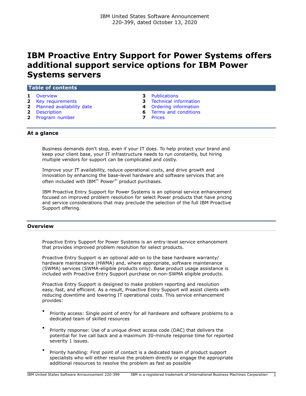 IBM Proactive Entry Support for Power Systems Offers Additional Support Service Options for IBM Power Systems Servers