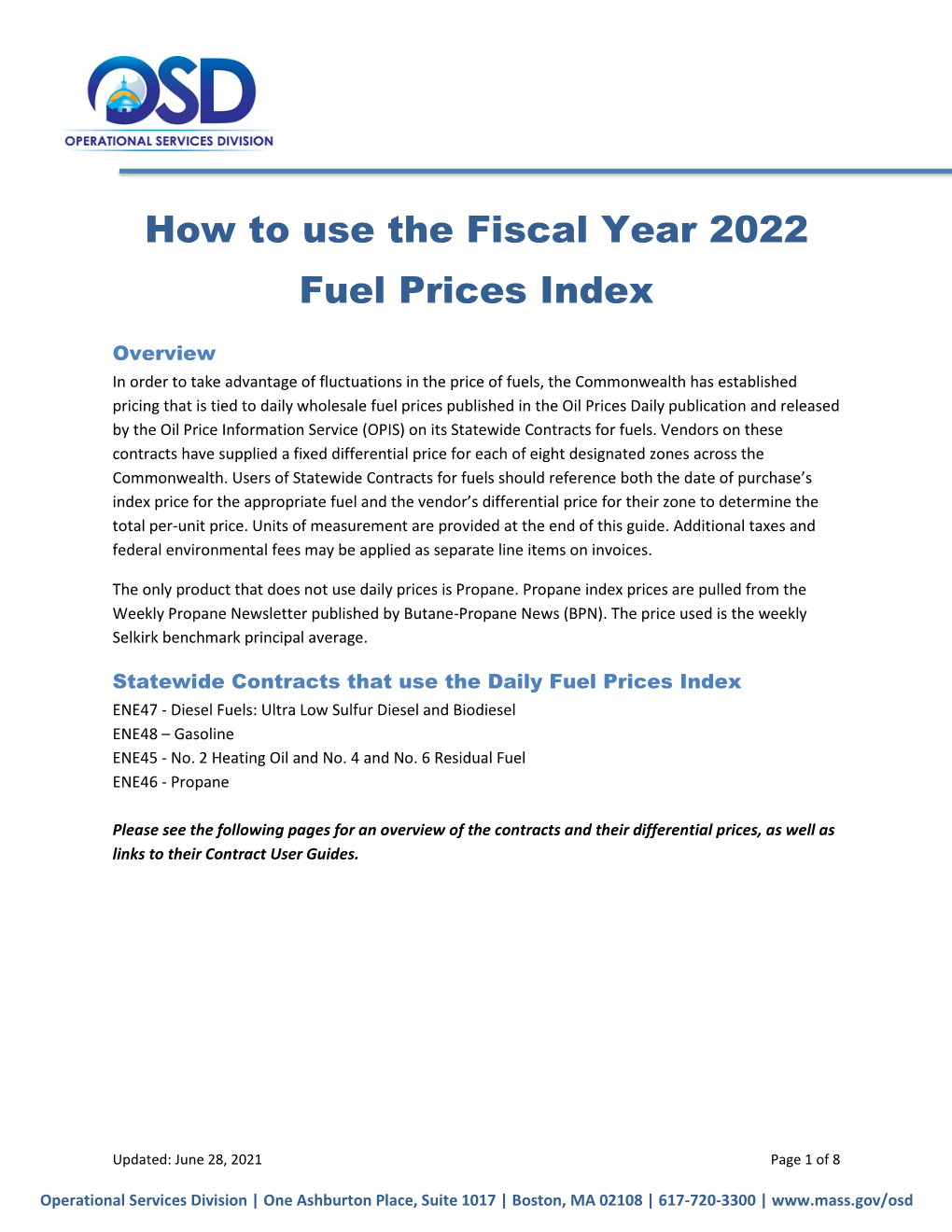 How to Use the Fiscal Year 2022 Fuel Prices Index