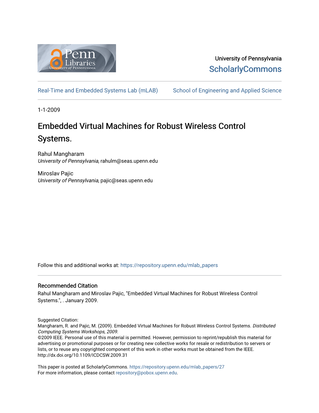 Embedded Virtual Machines for Robust Wireless Control Systems