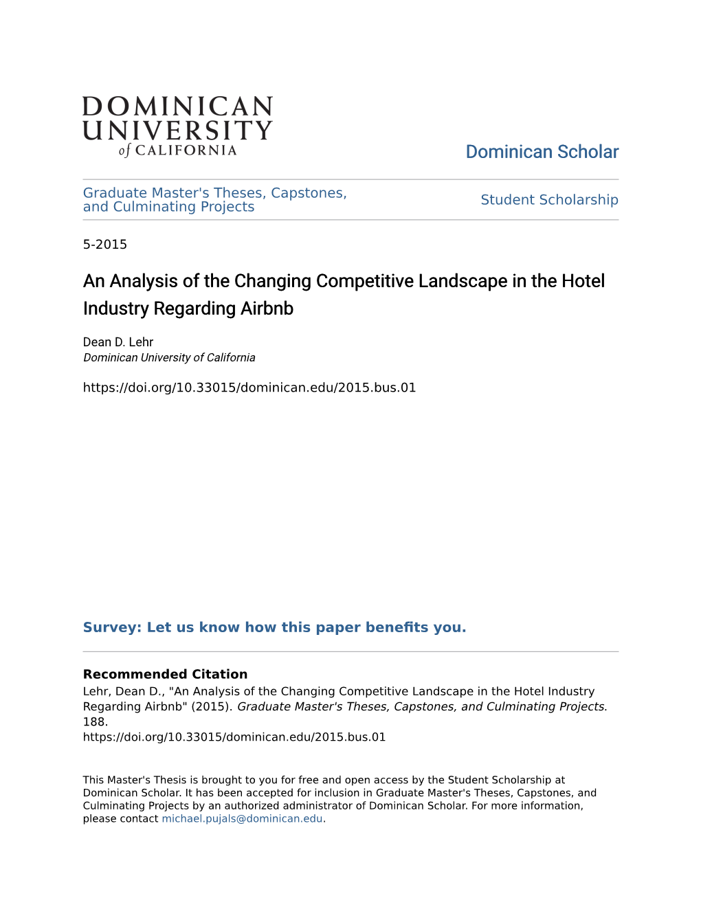 An Analysis of the Changing Competitive Landscape in the Hotel Industry Regarding Airbnb