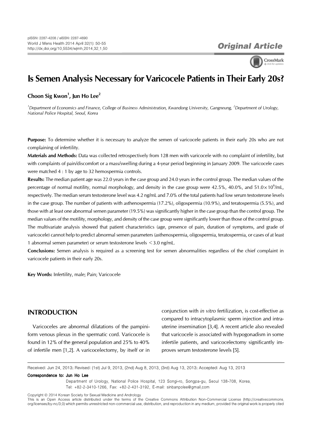 Is Semen Analysis Necessary for Varicocele Patients in Their Early 20S?