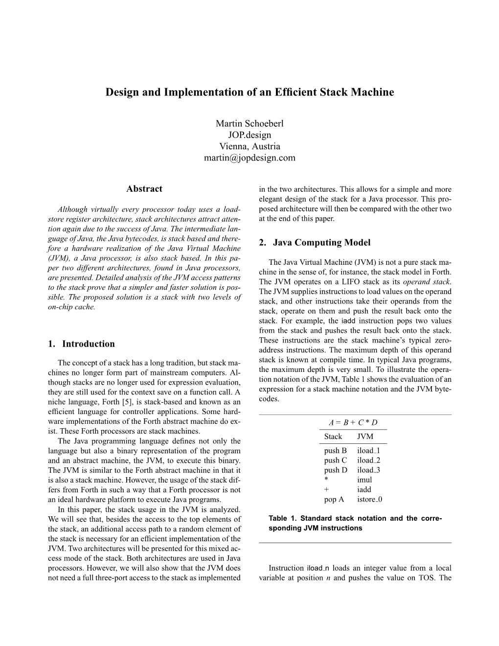Design and Implementation of an Efficient Stack Machine