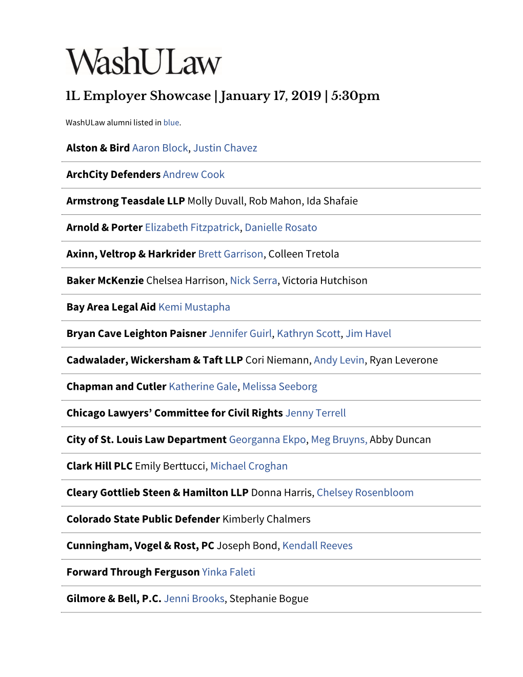 1L Employer Showcase | January 17, 2019 | 5:30Pm