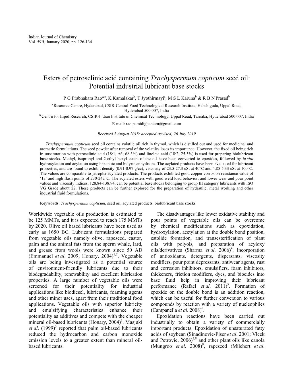 Esters of Petroselinic Acid Containing Trachyspermum Copticum Seed Oil: Potential Industrial Lubricant Base Stocks