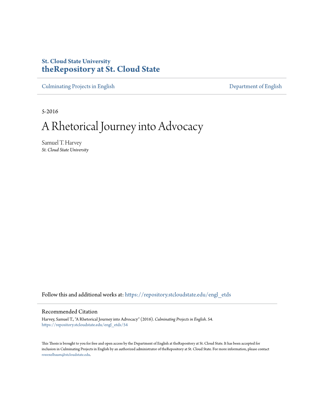 A Rhetorical Journey Into Advocacy Samuel T