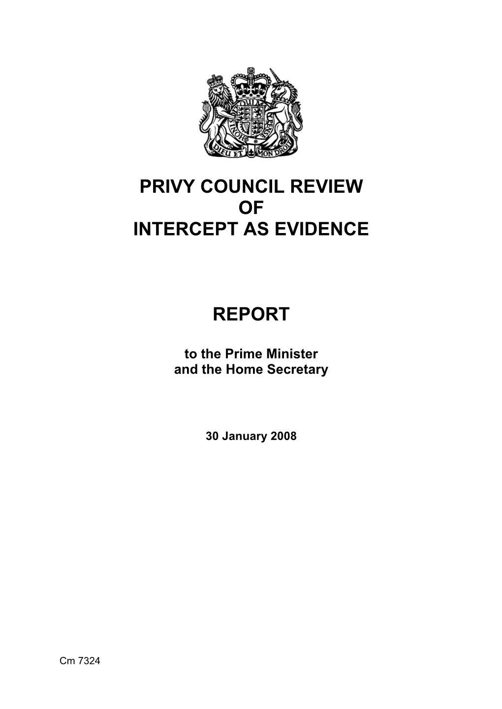 Privy Council Review of Intercept As Evidence Report Cm 7324