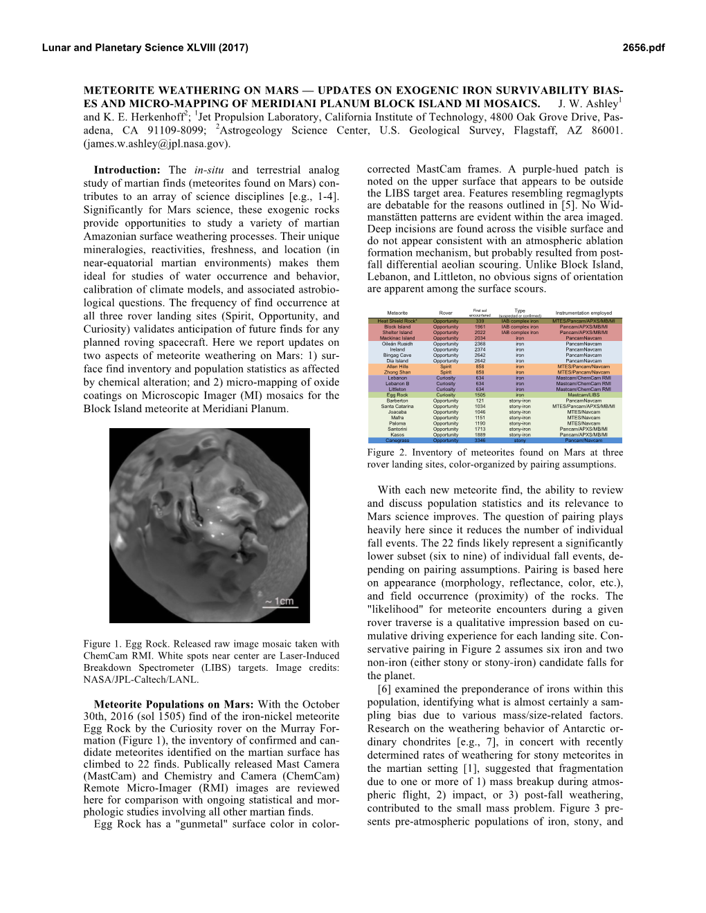 Meteorite Weathering on Mars — Updates on Exogenic Iron Survivability Bias- Es and Micro-Mapping of Meridi Ani Planum Block Island Mi Mosaics