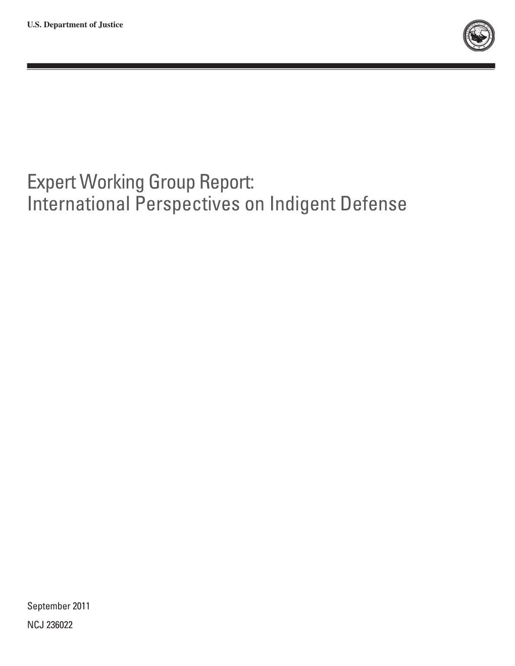 Expert Working Group Report: International Perspectives on Indigent Defense