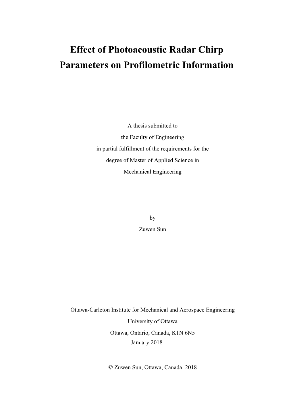 Effect of Photoacoustic Radar Chirp Parameters on Profilometric Information