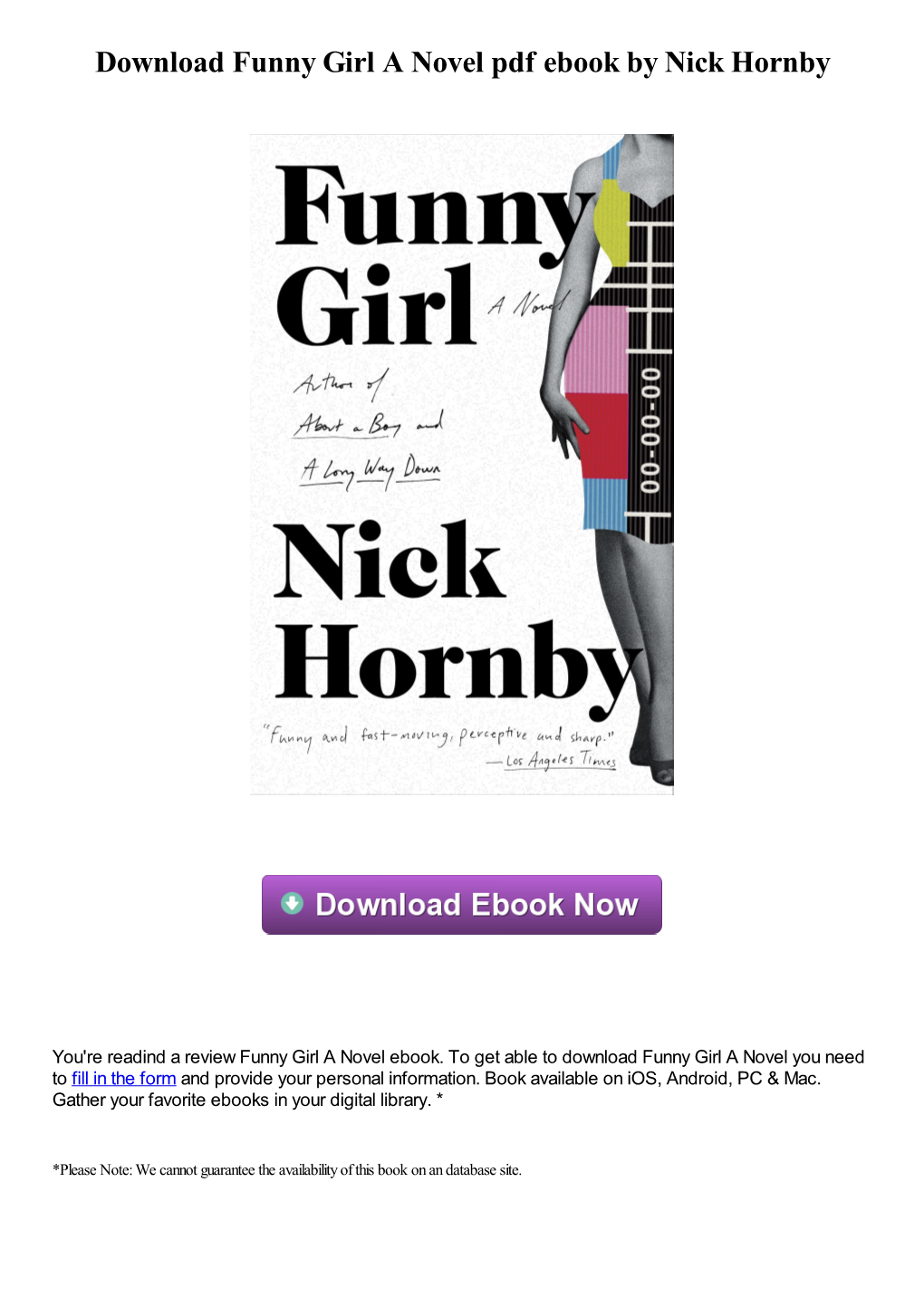 Download Funny Girl a Novel Pdf Ebook by Nick Hornby