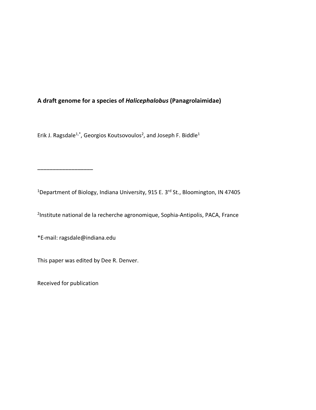 A Draft Genome for a Species of Halicephalobus (Panagrolaimidae)