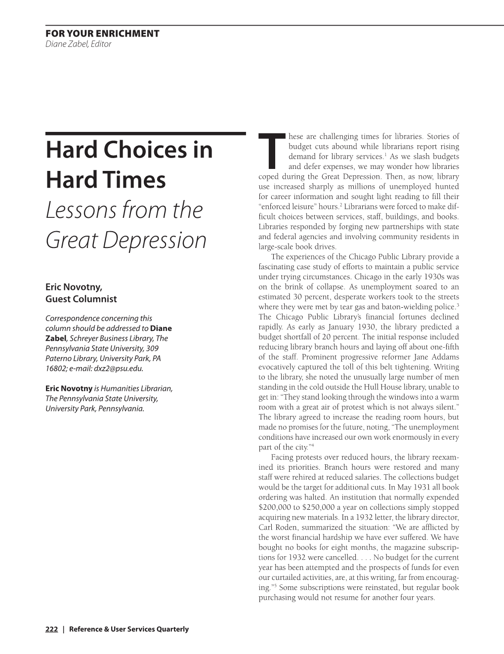 Hard Choices in Hard Times Lessons from the Great Depression