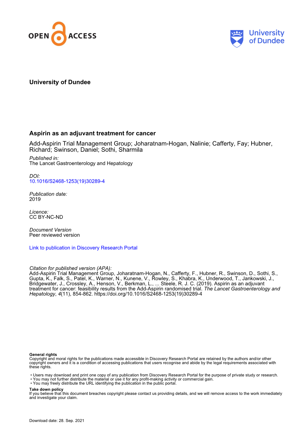 University of Dundee Aspirin As an Adjuvant Treatment for Cancer Add